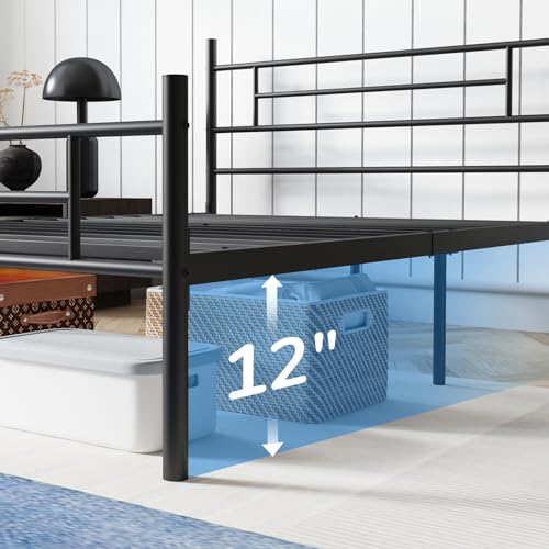 Avenco Metal Platform Bed Frame Full Size with Classical Headboard and Footboard, 14 Inch, Under Bed Storage, Strong Metal Slats Support, Mattress Foundation, No Box Spring Needed Avenco