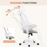 Sweetcrispy Home Office Desk Chair, Ergonomic High-Back Mesh Rolling Work Computer Chairs with Wheels and Adjustable Headrests, Comfortable Lumbar Support, Comfy Flip-up Arms for Bedroom, Study, Grey Sweetcrispy
