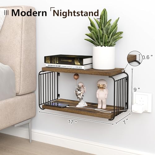 MXCSE Floating Nightstand Shelves, Modern Night Stand for Bedroom, Wood Floating Shelf for Wall, Nightstand Bedside Table, Mid Century Wall Shelves for Living Room, Bedroom (1, Brown) MXCSE