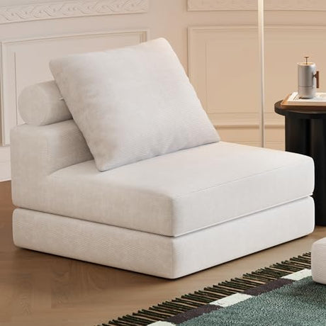 Lumbershed Folding Sofa Bed, 3-in-1 Convertible Sleeper Chair Bed with Pillows, Foldable Floor Couch with High-Density Foam, Futon Small Boneless Couch for Living Room Bedroom Lounge, Single, White Lumbershed
