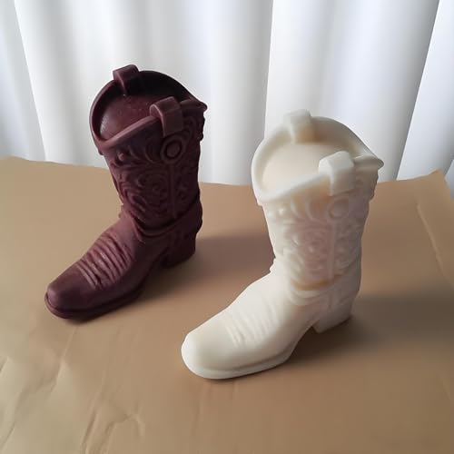 Japleed Cool Boot Shape Candle Molds, 3D Cowboy Chocolate Molds, Cowboy Boot Silicone Molds for Resin Candle Soap Wax Making, Silicone Fondant Jelly Ice Cake Decoration Mold for Crafts Baking Tool