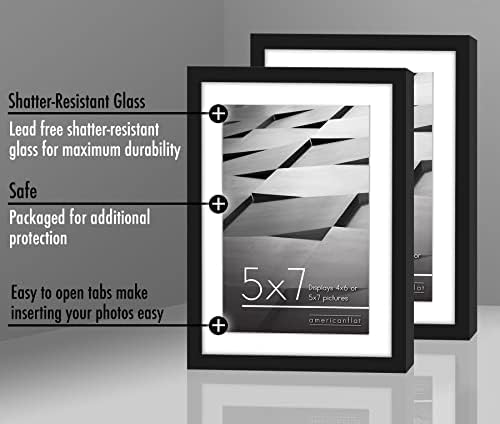 Americanflat 5x7 Picture Frame in Black - Set of 2 - Use as 4x6 Picture Frame with Mat or 5x7 Frame Without Mat - Thin Border Photo Frame with Shatter-Resistant Glass and Easel for Wall or Tabletop Americanflat