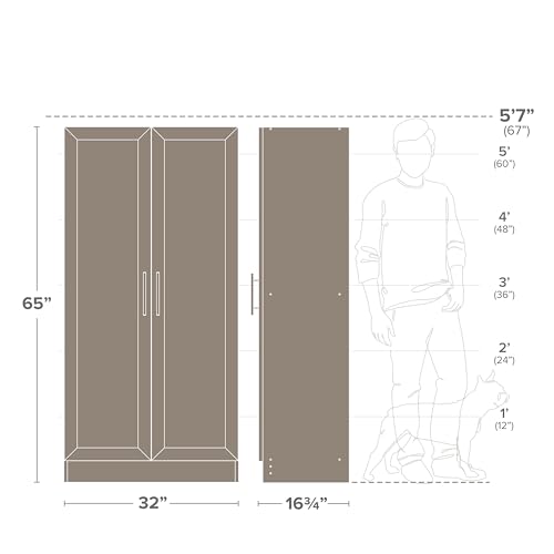 Prepac Natural Oak Elite 65" Tall Accent Kitchen Pantry Cabinet, Craft or Bathroom Storage Cabinet, Buffet Storage with Panel Doors, 3 Shelves, 32" W x 16.75" D x 65" H, Ideal for Home Organization Prepac