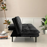 Opoiar Futon Sofa Bed, Lounge Memory Foam Sleeper Couch for Compact Living Spaces, Convertible Foldable Loveseat with Armrests,Black/Faux Leather,71" W Opoiar