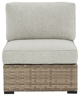 Signature Design by Ashley Outdoor Calworth Resin Wicker Patio Armless Chair, 2 Count, Beige Signature Design by Ashley