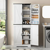 Shintenchi Kitchen Pantry Cabinet, Freestanding Farmhouse Storage Cabinet with 8 Door Shelves, 2 Cabinets and 1 Drawer, Tall Cupboard for Kitchen, Living Room, Dining Room and Bathroom, White Shintenchi