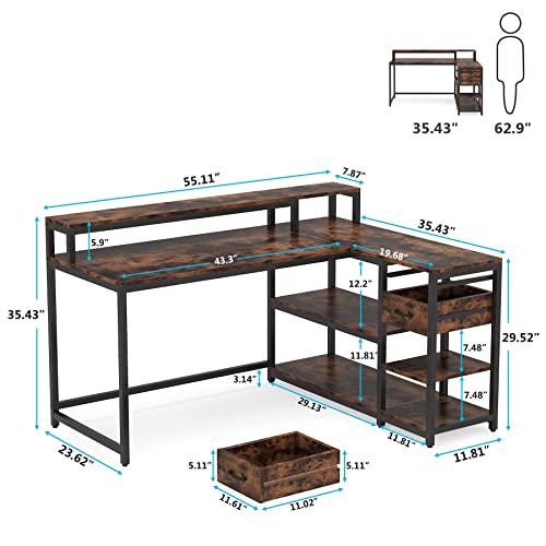 Tribesigns Rustic L Shaped Desk with Drawers and Shelves for Home Office - WoodArtSupply