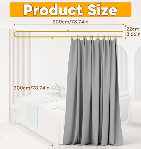 Suuiwau U-Shape Privacy Partition Curtains, Wall-Mounted Room Divider with Metal Support, 6.56ft Medical Curtain for Bedroom, Beauty Salon, Fitting Room, DIY Setup Suuiwau