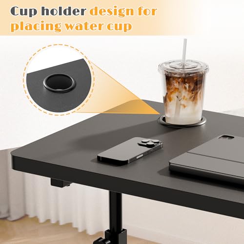 Furmax Small Portable Standing Desk Adjustable Height, Mobile Stand Laptop Computer Workstation with Lockable Wheels for Walking Pad Treadmill (Black) Furmax