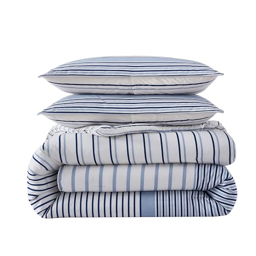 Eddie Bauer - Twin Duvet Cover Set, Luxuriously Soft Bedding with Matching Sham, Buttons & Corner Ties to Ensure Placement (Cooper Stripe Blue, Twin) Eddie Bauer
