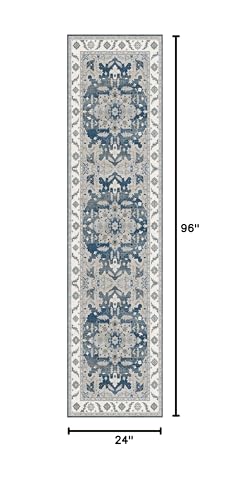 Yanlaza Boho Rug Runners 2x8,Narrow Long Hallway Runners,Kitchen Carpet Non Slip Washable,Rubber Backed Area Rugs for entryway Indoor Bedroom Bedside Farmhouse Laundry Bathroom (Blue, 2'x8')