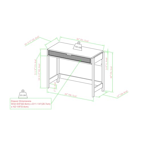 Walker Edison Office Writing and Computer Desk Spacious Desktop, Complementary in Living Spaces, 38 Inch, Reeded Black - WoodArtSupply