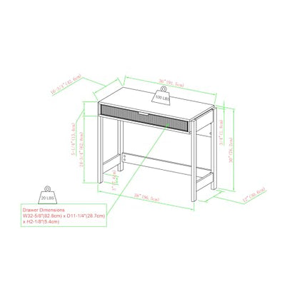 Walker Edison Office Writing and Computer Desk Spacious Desktop, Complementary in Living Spaces, 38 Inch, Reeded Black - WoodArtSupply