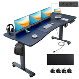 farexon Electric Standing Desk Adjustable Height,63x24 Inches Stand Up Desk, Ergonomically Curved Desktop with Outlet, Lockable Casters,27.''-46'' Lifting Range Home Office Computer Desk（Black farexon