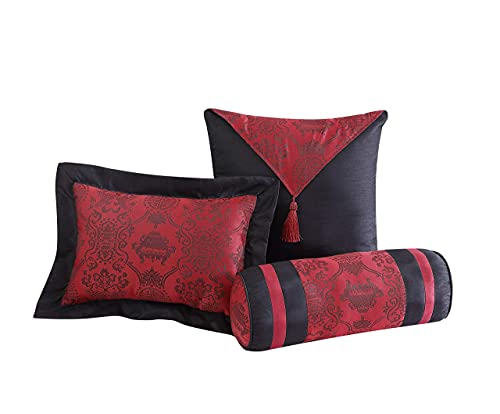 Chezmoi Collection Dynasty Black Red Jacquard 7-Piece Comforter Set, King Size Chezmoi Collection