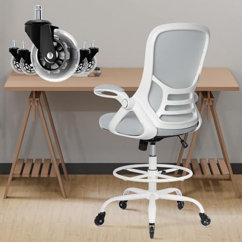 HYLONE Drafting Chair Tall Office, Ergonomic Standing Desk Stool Adjustable Drafting Chair Big Tall Drafting Office Chair White HYLONE
