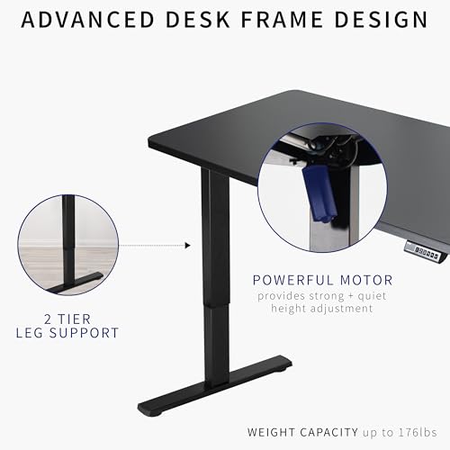 VIVO Electric Height Adjustable 60 x 24 inch Memory Stand Up Desk, Rustic Vintage Brown Solid One-Piece Table Top, Black Frame, Standing Workstation with Preset Controller, 1B Series, DESK-KI - WoodArtSupply