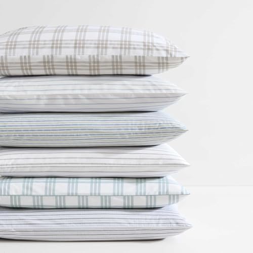 Eddie Bauer - Twin Sheet Set, Cotton Percale Bedding Set, Super Soft and Bedding Set, Oeko-Tex Certified (Essential Stripe Beige, Twin) Eddie Bauer