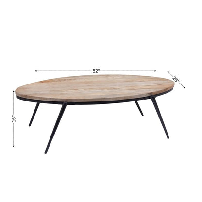 Martin Svensson Home Florence Natural Solid Wood Top and Black Metal Base Oval Coffee Table