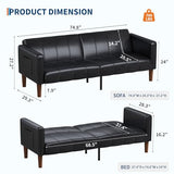 GarveeHome Futon Sofa Bed, 75-Inch Modern Faux Leather Convertible Couch, Mid-Century Loveseat for Small Space, Living Room, Bedroom, Black GarveeHome