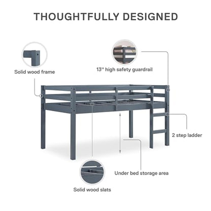 DHP Milton Junior Twin Loft Bed - Space-Saving Grey Design for Kids - WoodArtSupply