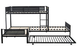 PVWIIK L-Shape Metal Triple Bunk Bed with Trundle 4 Kids,Teens,Adults Bedroom,Metal Bunk Bed with Guardrail & Ladder, No Box Spring Needed,Black PVWIIK