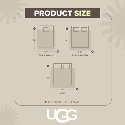 UGG Nita Twin Blanket, Luxury Soft Twin XL Warm Blanket for Bed or Extra Large Throw for Couch, Cozy Dorm Bedding, Bedroom Decor, 66-inch x 90-inch, White Snow UGG