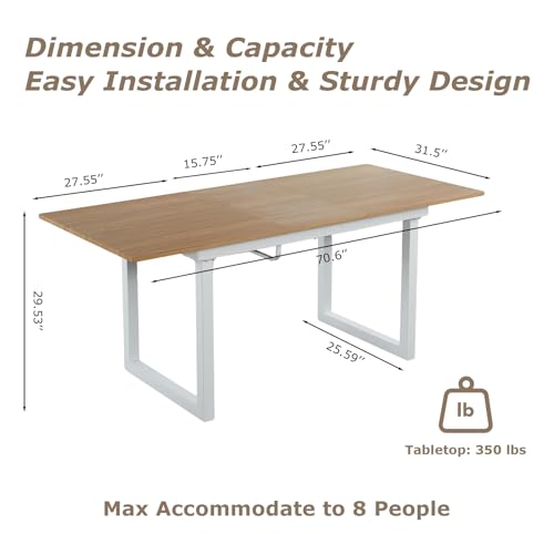 VICBARLEY Extendable Dining Table for 4-8 People,70.89''Modern Space-Saving Kitchen Table with Metal Legs,Rectangle Folding Conference Meeting Table for Living Meeting Room Kitchen,Oak VICBARLEY