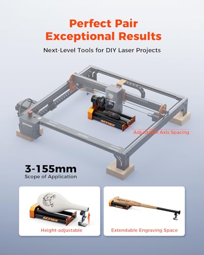 ACMER M4 Laser Rotary Roller, 360° Y-Axis Rotary Attachment for Laser Engraver, 3–150mm Adjustable Engraving Space, for Cylindrical Objects, Rings, Compatible with Most Laser Engravers ACMER