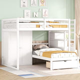 Ball & Cast Full Over Twin Bunk Bed with Safty Guardrail & Storage Stair,Wood Loft Bedframe W/Wardrobe & Drawers,Space-Saving Design,Easy Assembly,Versatile Furniture for Boy Girl Teen Bedroom,White Ball & Cast