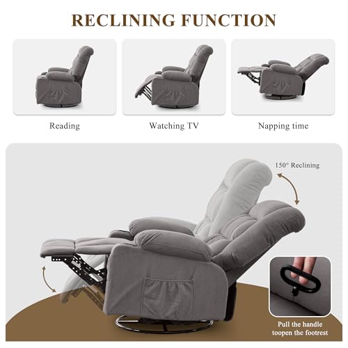 MAHOMICO Oversized Massage Swivel Recliner Chair with 4-Point 3D Kneading Massage and Heat for Living Room with Rocking Function 2 Cup Holders, USB Charge Port