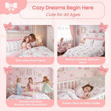 Erosebridal Cute Pink Bow Twin Bedding Set for Girls,Ribbon Bow Knot Comforter Set for Kids Kawaii Room Decor,Princess Bowknot Bed Set Girly Pink Bows Bedding Comforter Sets,1 Pillowcase Erosebridal