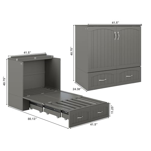 AFI, Southampton Murphy Bed Chest Twin XL with 6" Mattress, Storage Drawer & Built-in USB Charger, Grey AFI