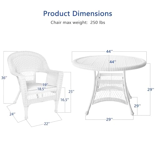Jeco 5 Piece Wicker Outdoor Dining Set, White Jeco
