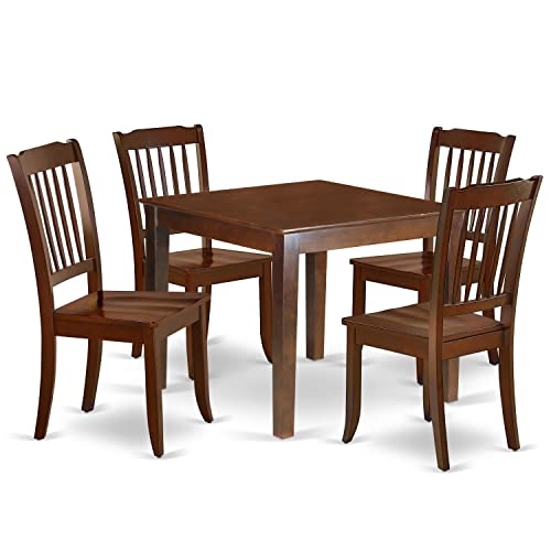 East West Furniture OXDA5-MAH-W Oxford 5 Piece Room Set Includes a Square Wooden Table and 4 Kitchen Dining Chairs, 36x36 Inch - WoodArtSupply