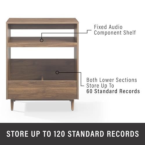 Crosley Furniture Liam 3-Piece Turntable Record Player Stand And Vinyl Storage, Mid Century Modern, Walnut Crosley Furniture