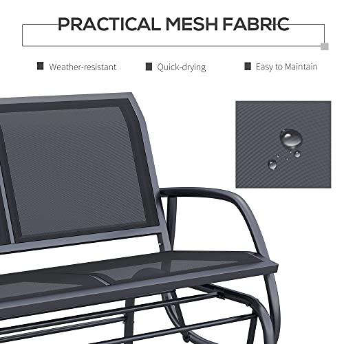 Outsunny 2-Person Outdoor Glider Bench, Patio Double Swing Rocking Chair Loveseat w/Powder Coated Steel Frame for Backyard Garden Porch, Black