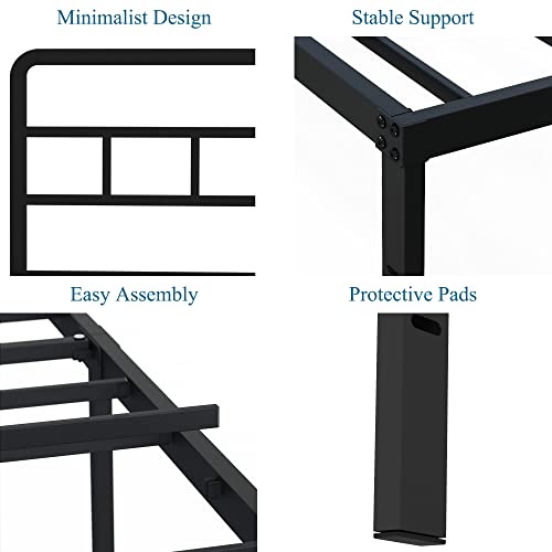 DiaOutro Twin Bed Frames with Headboard 18 Inch, Metal Platform No Box Spring Needed Heavy Duty Steel Slat Mattress Foundation/Easy Assembly/Noise Free/Black DiaOutro