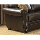 AC Pacific Louis Traditional Upholstered Leather Living Room Piece with Antique Brass Nail Head Trim, Sofa, Umber AC Pacific