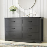 Xixini Dresser with 6 Drawers, Double Dresser for Bedroom, Black Farmhouse Chest of Drawers, Wide Wood Storage Dresser Organizer, Rustic TV Stand with Metal Handle for Hallway, Living Room, Entryway Xixini