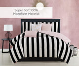 Juicy Couture Cabana Stripe Reversible Bedding Set - Queen Size - Black and White Stripe Print – 6 Piece Set – Includes 1 90" x 90" Comforter, 3 Decorative Pillows, 2 Shams Juicy Couture