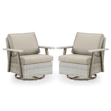 Auzfy 2 Pieces Oversized Outdoor 360° Swivel Rocker Patio Chairs Set, Outdoor Swivel Rocking Glider Chairs Set of 2, PE Wicker Rattan Outdoor Patio Swivel Rocking Furniture Set, Grey Auzfy
