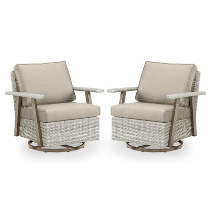 Auzfy 2 Pieces Oversized Outdoor 360° Swivel Rocker Patio Chairs Set, Outdoor Swivel Rocking Glider Chairs Set of 2, PE Wicker Rattan Outdoor Patio Swivel Rocking Furniture Set, Grey - WoodArtSupply