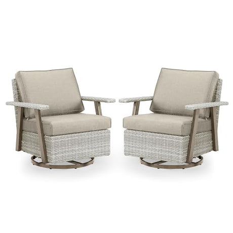 Auzfy 2 Pieces Oversized Outdoor 360° Swivel Rocker Patio Chairs Set, Outdoor Swivel Rocking Glider Chairs Set of 2, PE Wicker Rattan Outdoor Patio Swivel Rocking Furniture Set, Grey Auzfy