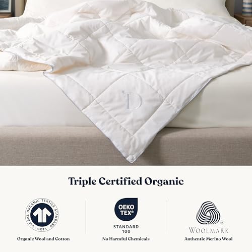 Delara Organic Merino Wool Duvet Insert - GOTS, Oeko-TEX & Woolmark Certified, 400TC Organic Cotton Shell, 200 GSM All-Season Warmth, Baffle Box Construction, Machine Washable - King Delara