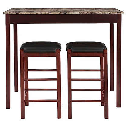 Linon Brown 3-Piece Table Faux Marble Tavern Set, 42" w x 22.25" d x 36" h - WoodArtSupply