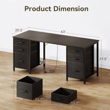 ODK 63 Inch Office Desk with 6 Fabric Drawers, Large Computer Desk for Home Office with Hidden Storage Shelves, Black ODK