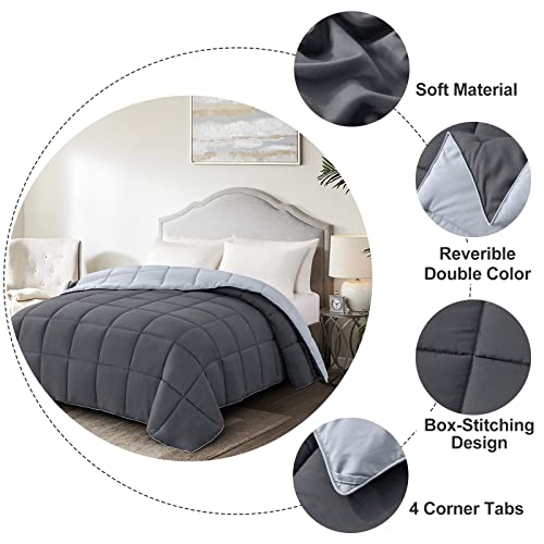 Homelike Moment Twin Comforter Duvet Insert- Grey Down Alternative Bed Comforter Twin Size, Lightweight Bedding Comforters Quilted Soft All Season Reversible Dark Gray/Light Grey Homelike Moment
