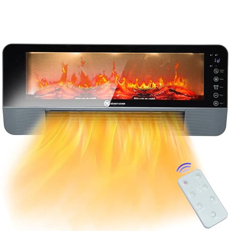 Electric Fireplace Heater for Indoor Use, Floor or Wall Electric Space Heater, 1500W 3D Flame Effect with Remote Control 12H Timer, Portable Air Conditioning Heater, Easy-Mount for Bedroom Office HUNKING