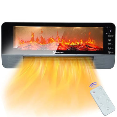 Electric Fireplace Heater for Indoor Use, Floor or Wall Electric Space Heater, 1500W 3D Flame Effect with Remote Control 12H Timer, Portable Air Conditioning Heater, Easy-Mount for Bedroom Office